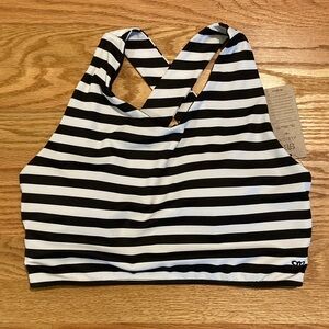 Albion Black and White Stripe “Hang Ten Game Changer” Swim Crop